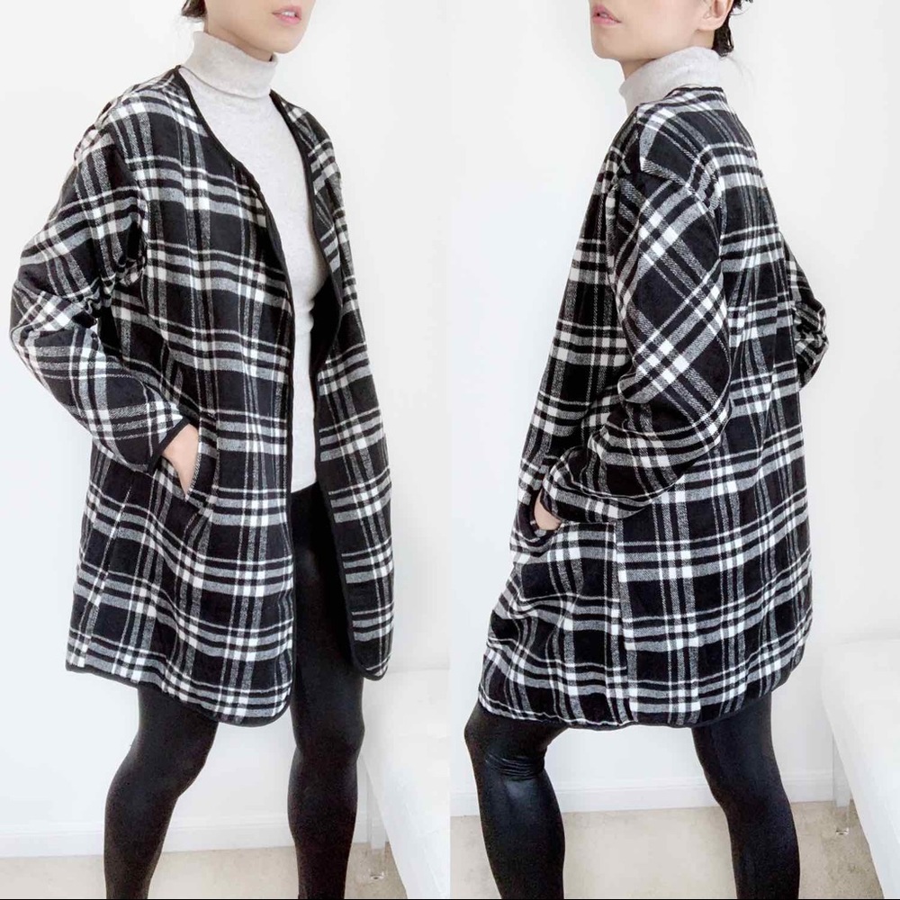 White and Black Plaid Coat - Picture 1 of 13